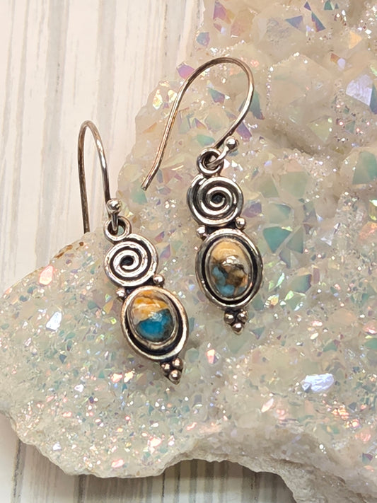 Spiny Oyster Turquoise Sterling Silver Hook Earrings