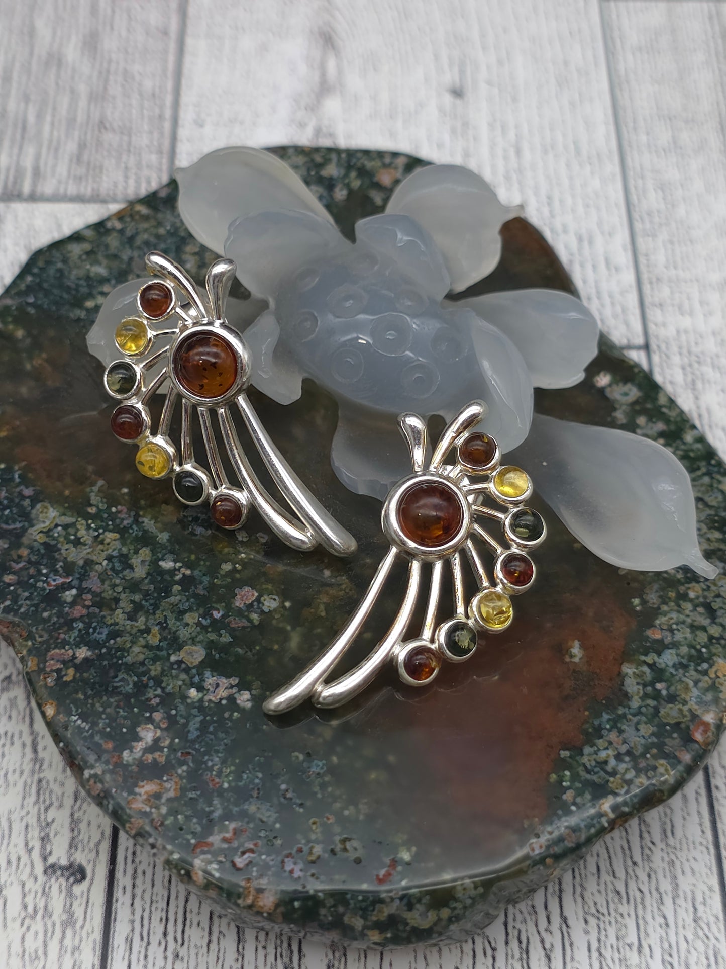 Abstract Amber Wing Post Earrings
