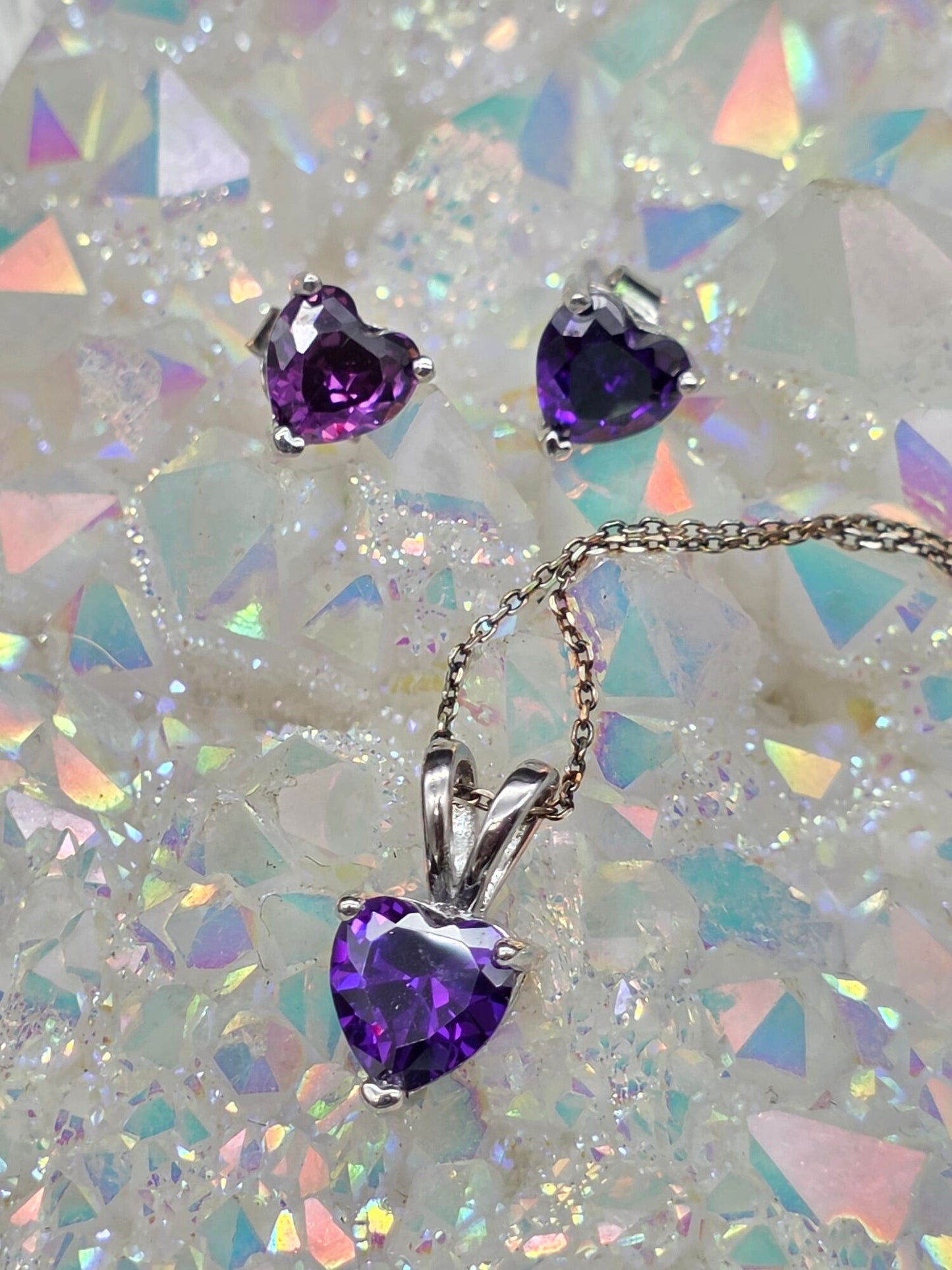 Amethyst Heart Earrings & Pendant Set