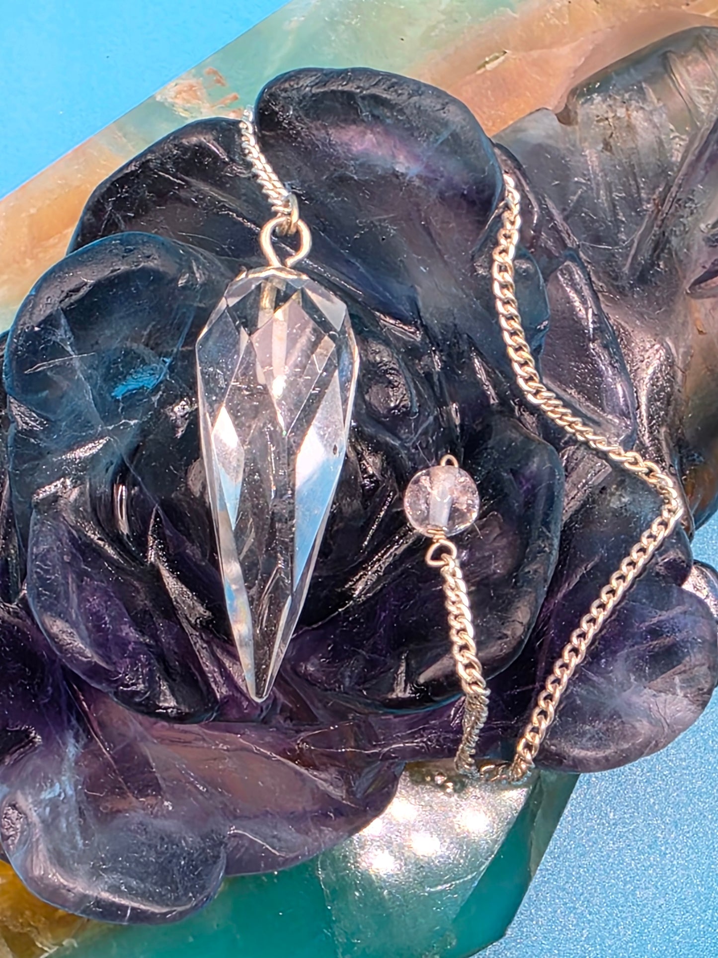 Faceted Clear Quartz Teardrop Pendulum