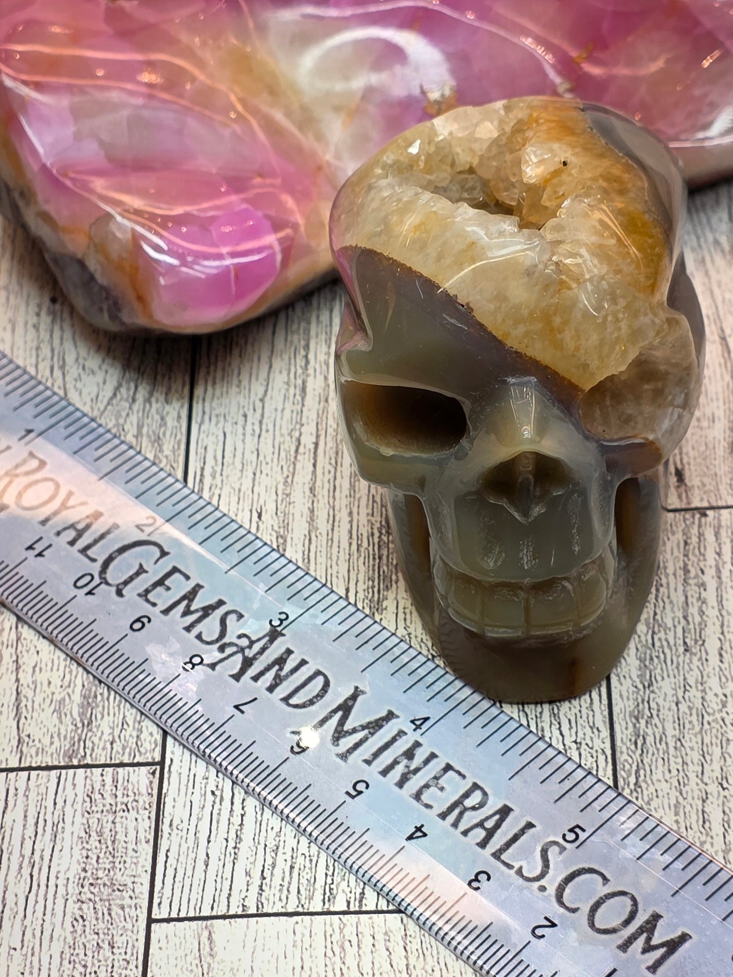 Dark Gray Agate Druzy Skull