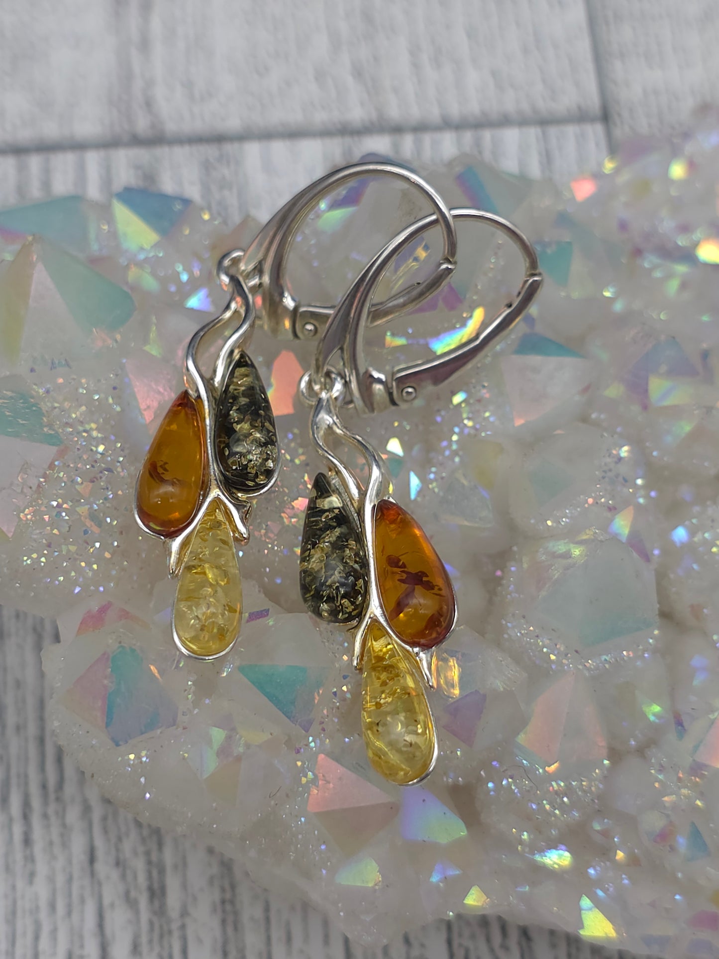 Triple Amber Teardrop Earrings