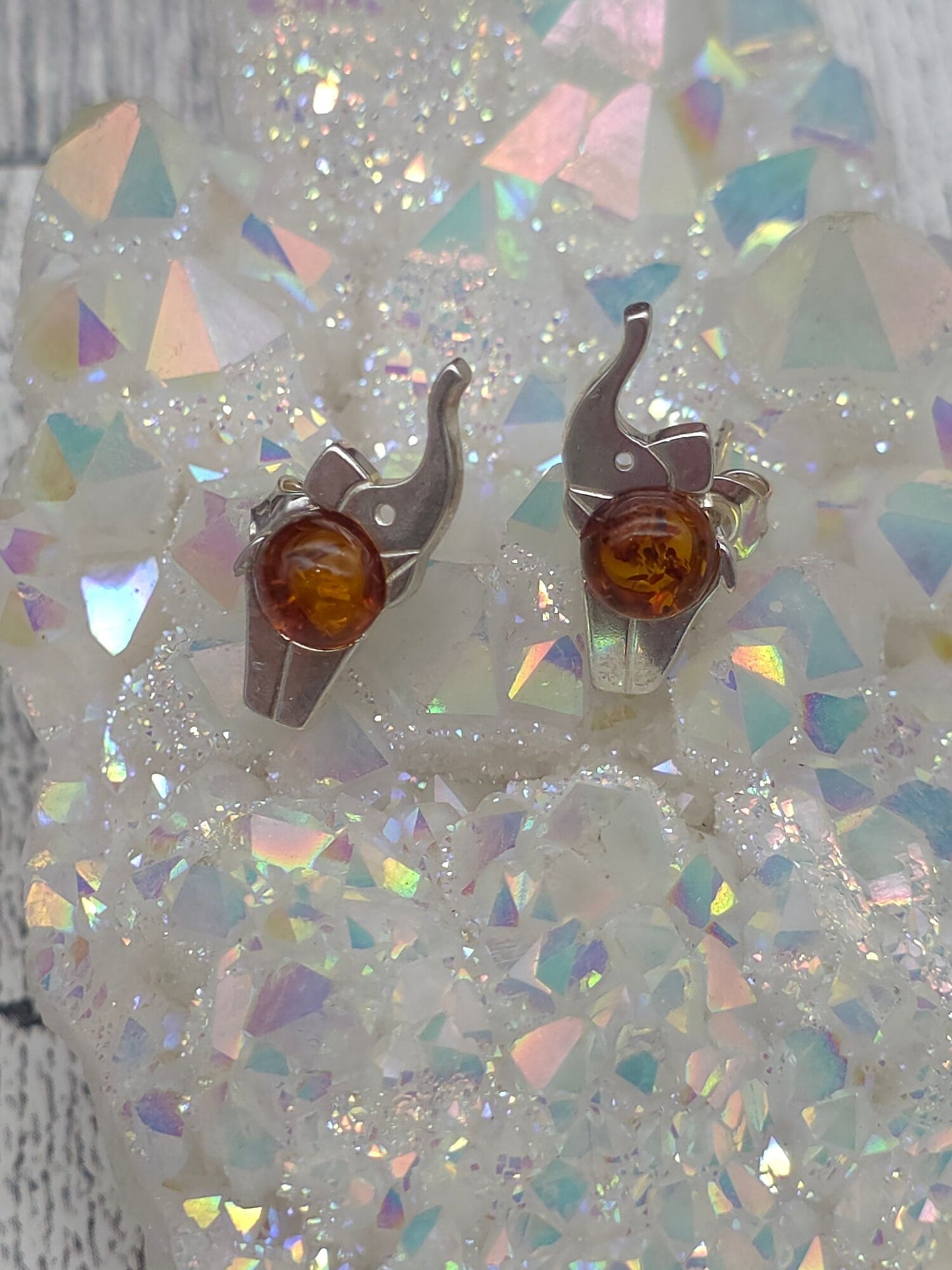 Amber Elephant Post Earrings - detail shot