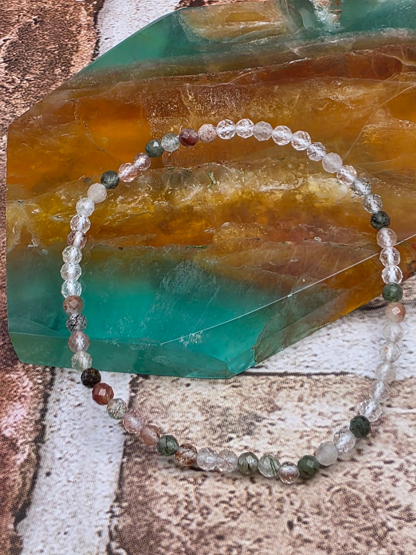 Faceted Rutilated Quartz Stretchy Bracelet