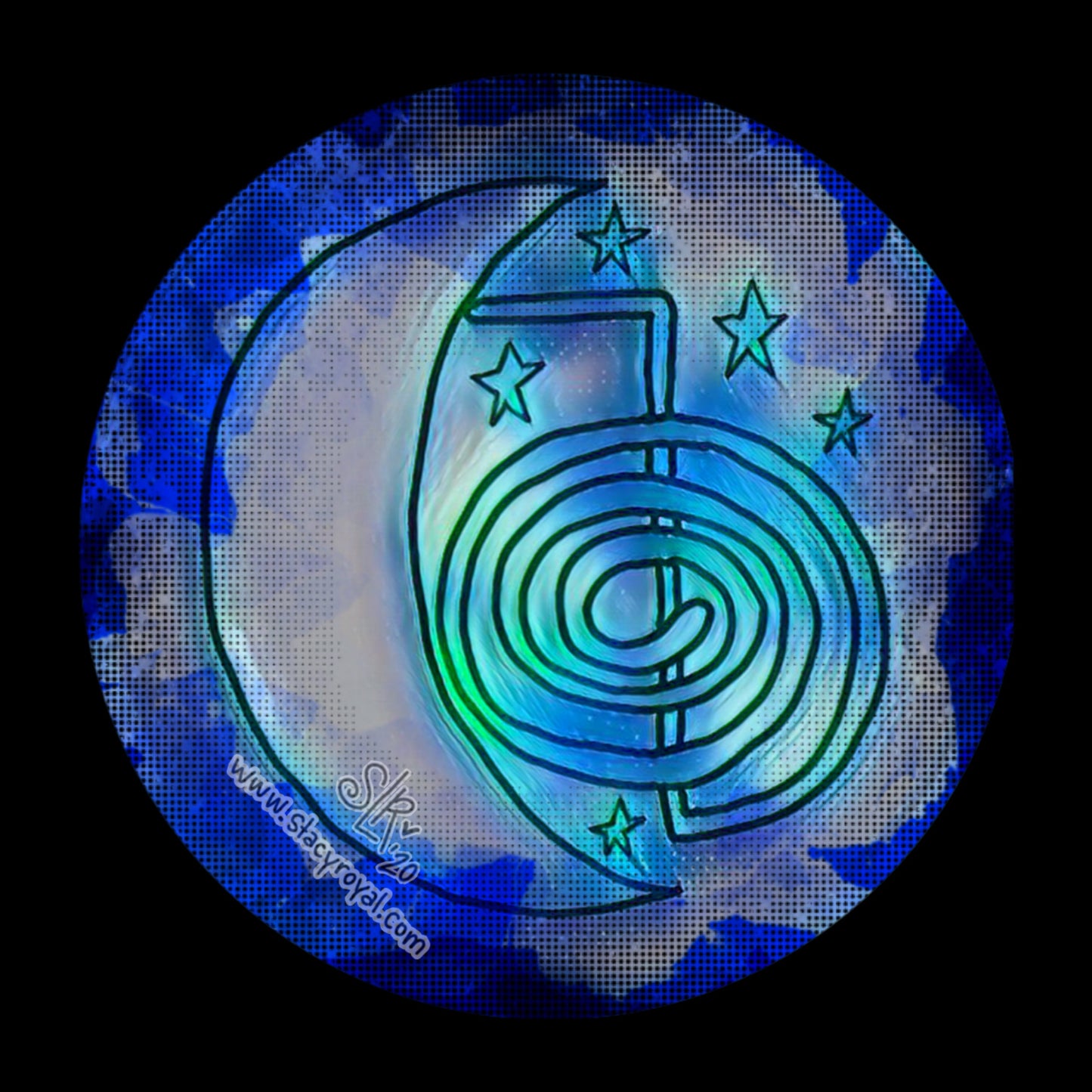 Reiki Moon and Stars Sticker Night Sky with Cho Ku Rei Symbol