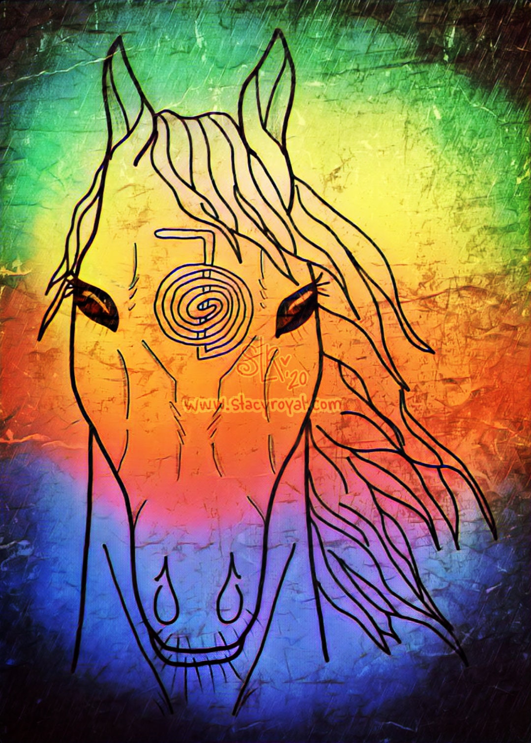 Reiki Horse Sticker Wild Rainbow Horse with Cho Ku Rei Star