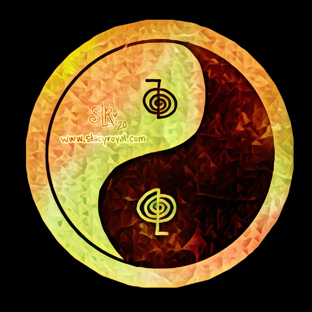 Reiki Yin Yang Sticker Cho Ku Rei with Orange Green Healing Energy