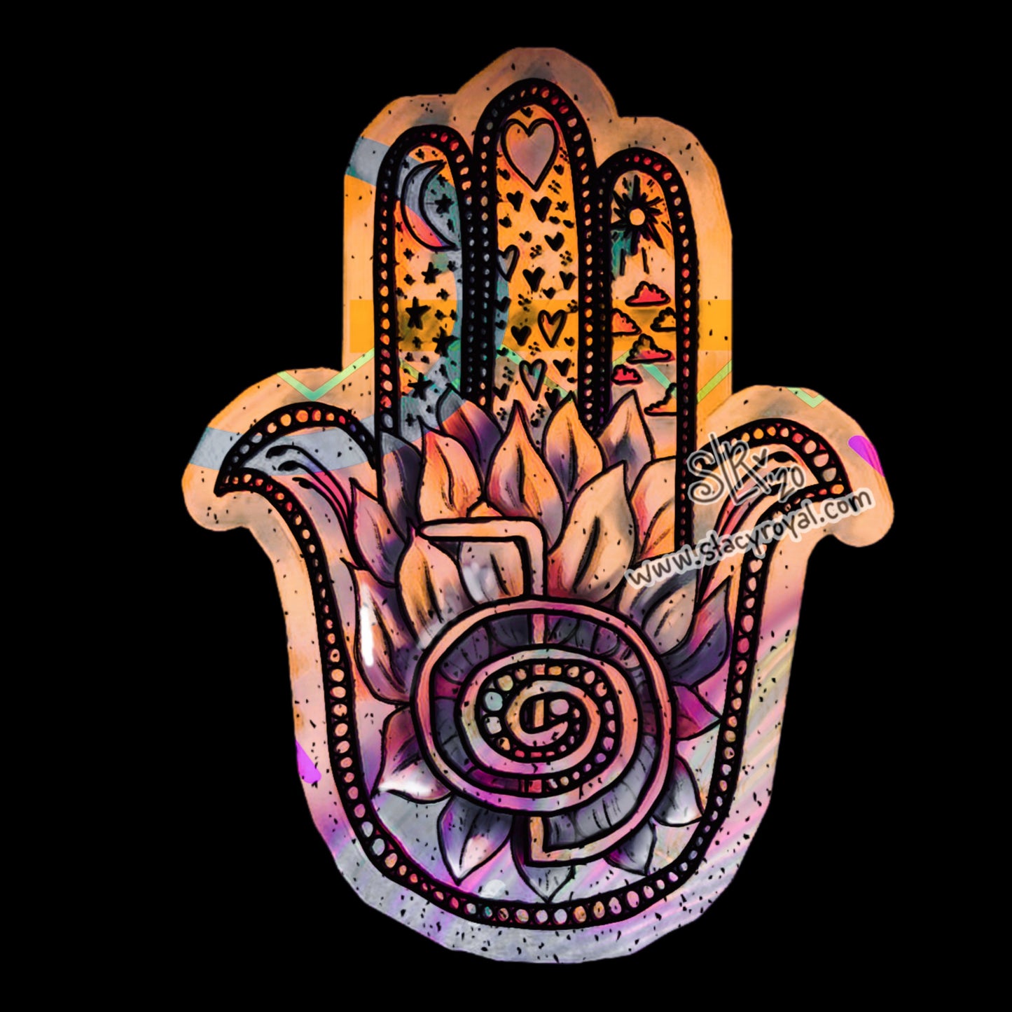 Reiki Hamsa Sticker Cho Ku Rei with Floral Protection & Healing Energy