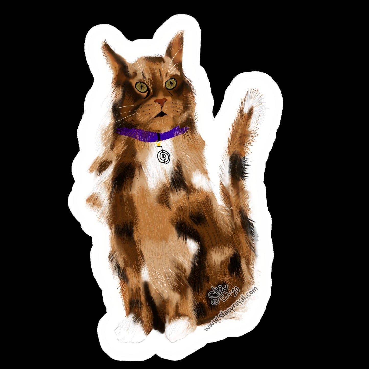 Reiki Cat Sticker Maine Coon with Cho Ku Rei Collar for Animal Healing
