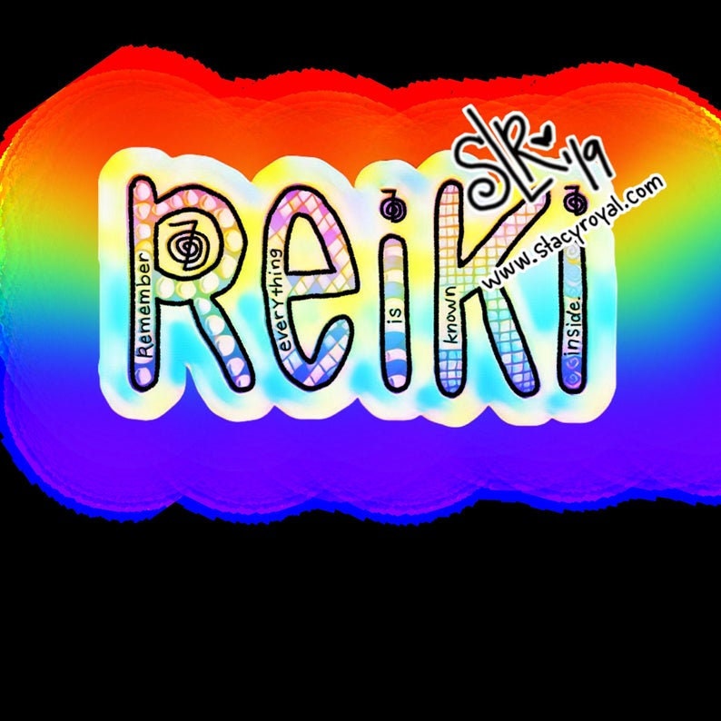 Reiki Word Sticker Rainbow "Everything is Known Inside" Design
