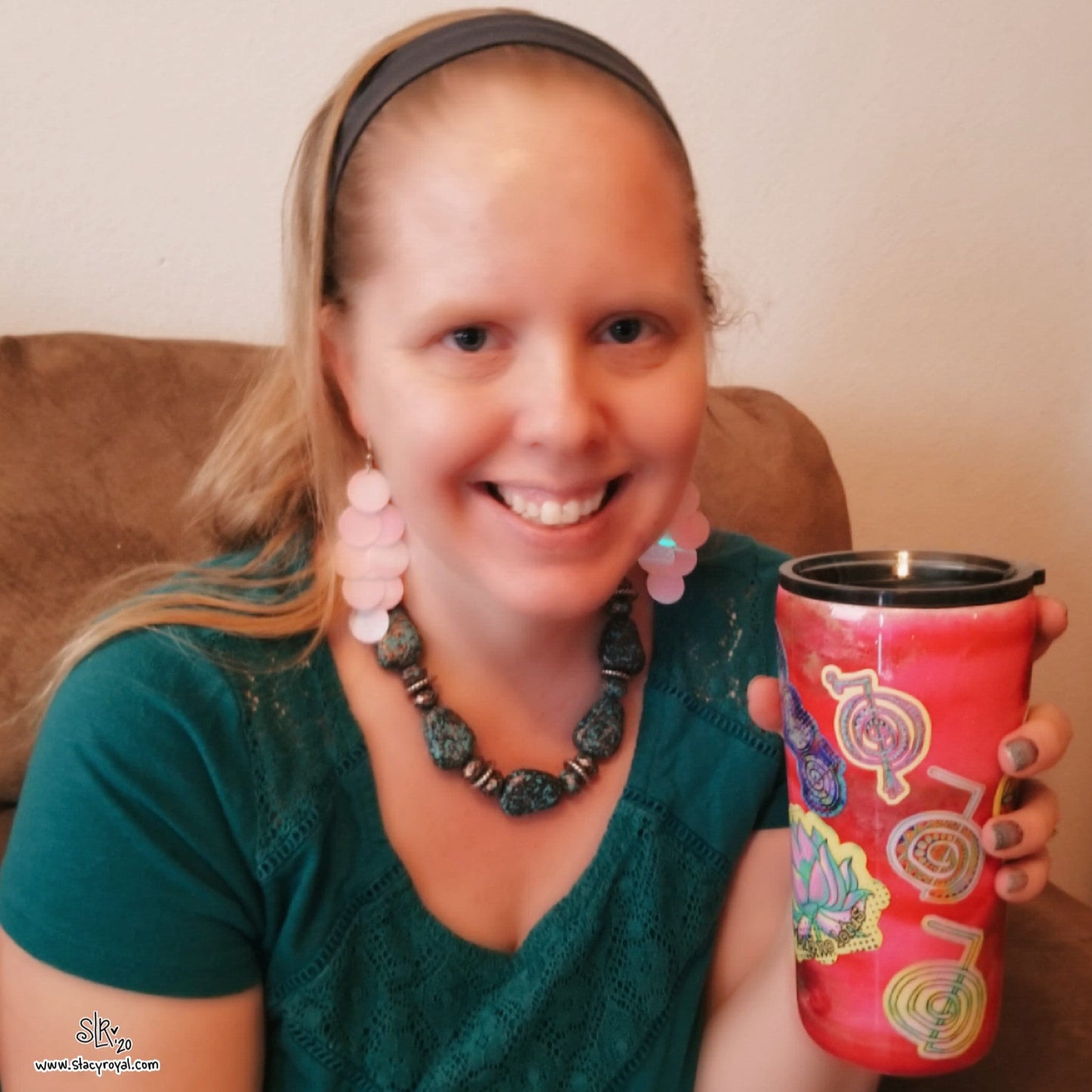 Reiki Fleur De Lis Sticker – Teal Red Grunge with Cho Ku Rei Symbol