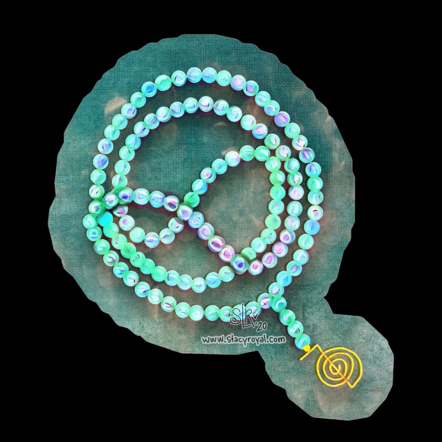 Reiki Mala Sticker Teal, Pink, and Purple with Gold Cho Ku Rei Charm