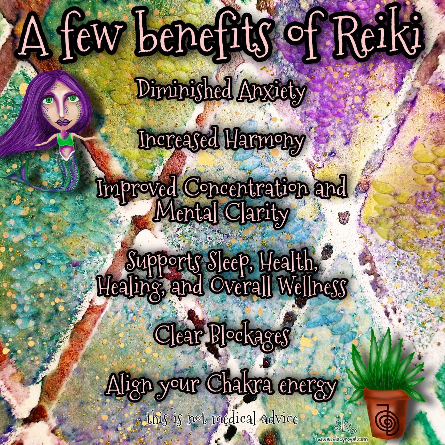 Reiki Meditation Sticker Pink and Purple Woman with Cho Ku Rei Symbol