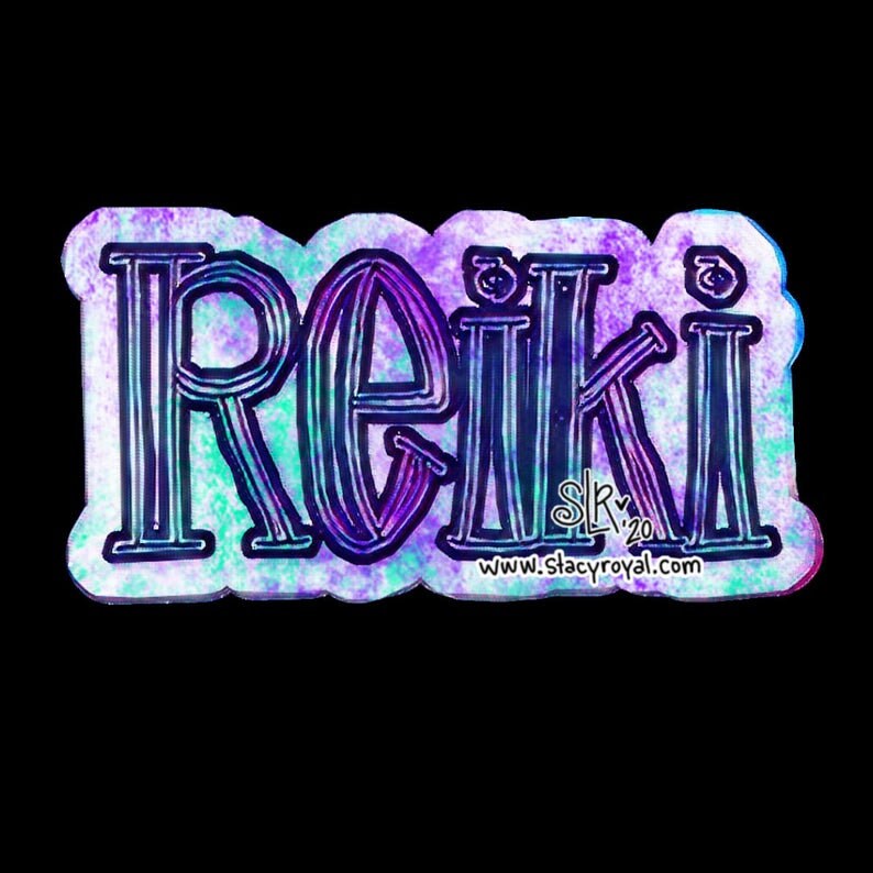 Reiki Word Sticker Purple and Blue with Cho Ku Rei Dotted "i"