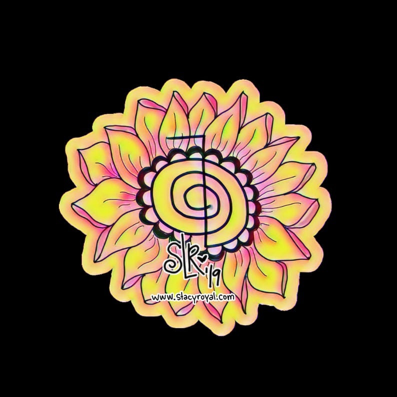 Reiki Sunflower Sticker Cho Ku Rei Symbol for Cheer and Healing