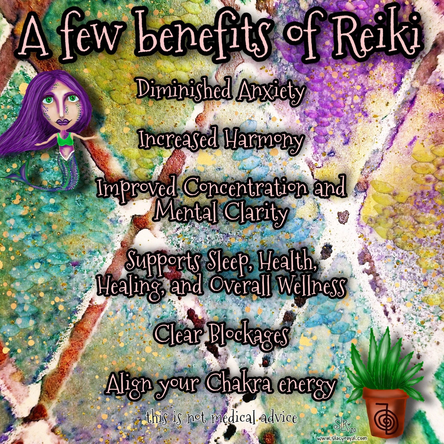 Reiki Principles Sticker Mermaid Mixed Media in Purple, Teal, and Gold