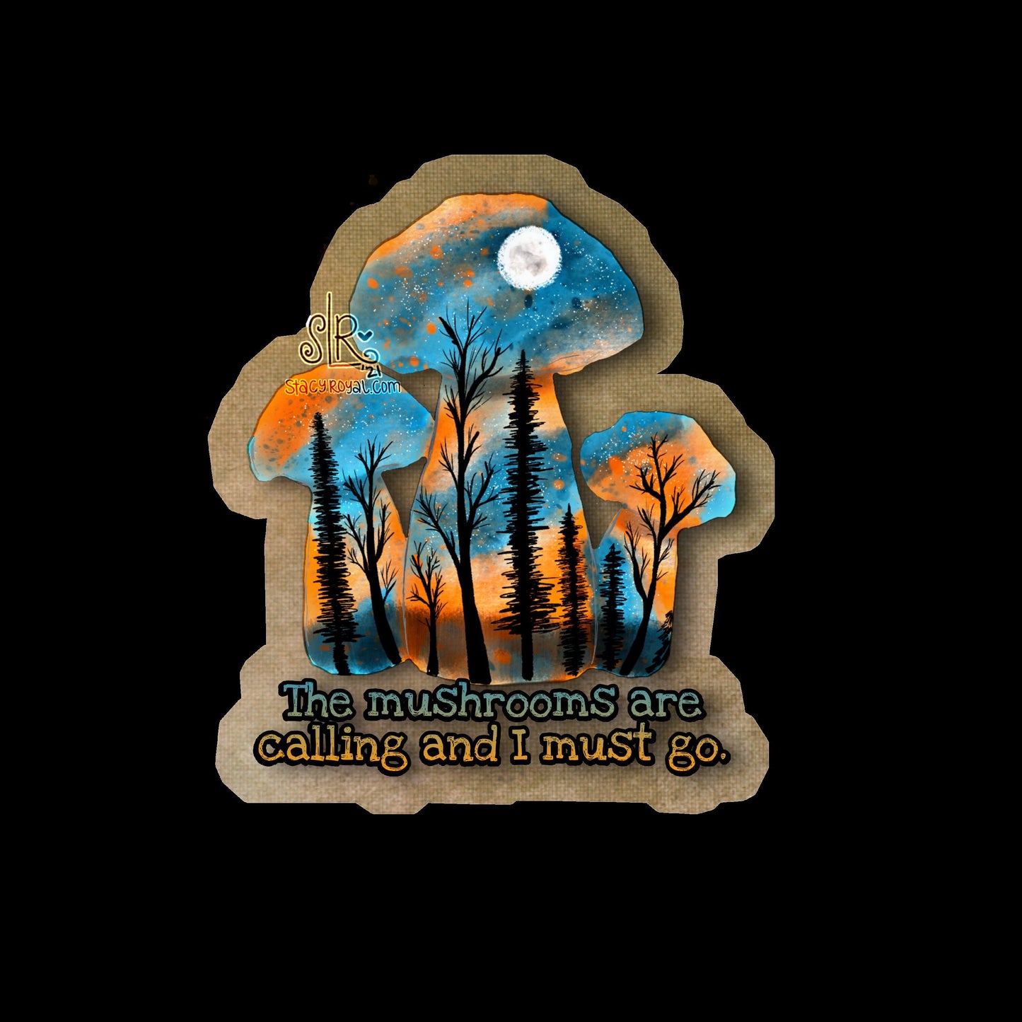 The Mushrooms Are Calling Sticker Forest Moon Scene in Mushroom Shape