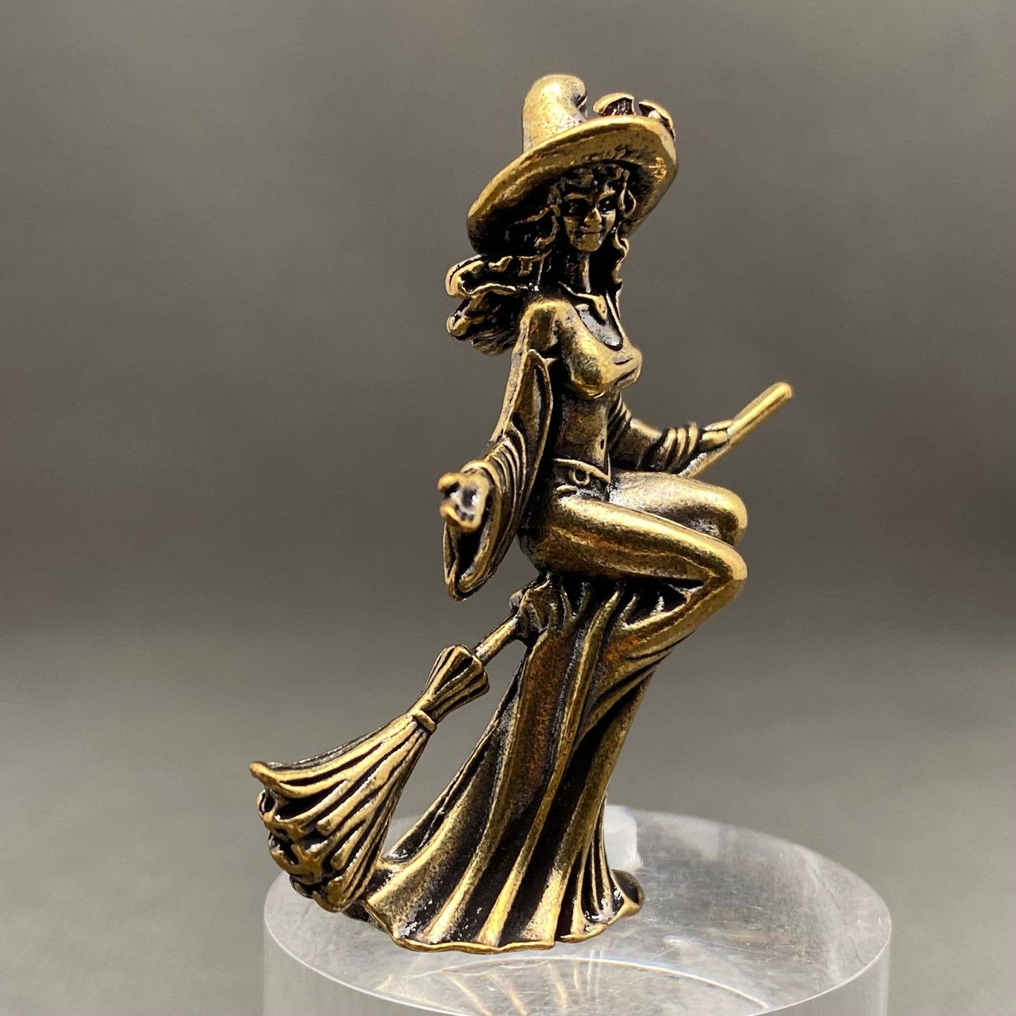 Brass Witch with Broom