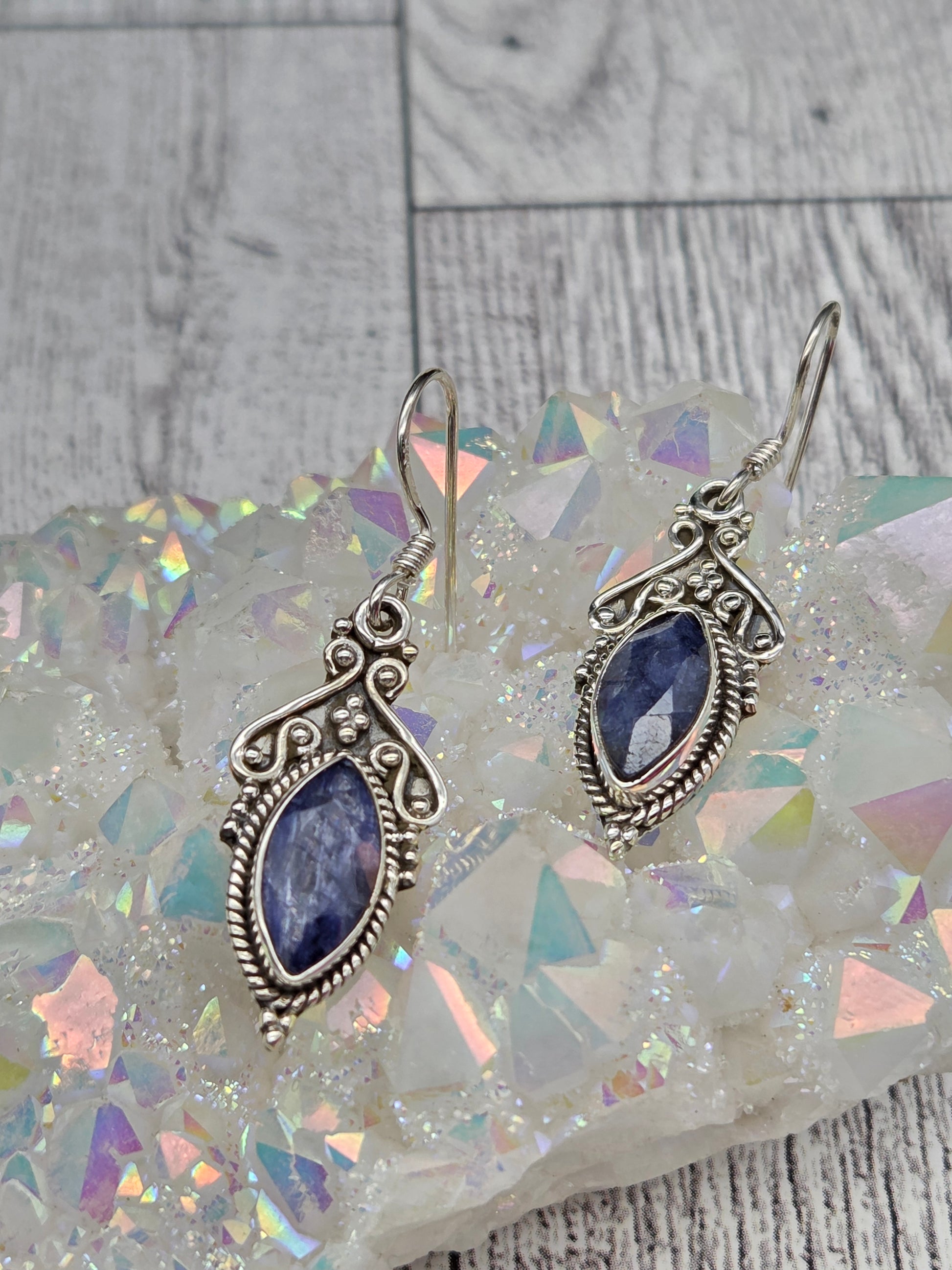 Sterling Silver and Sapphire Earrings - Image 2
