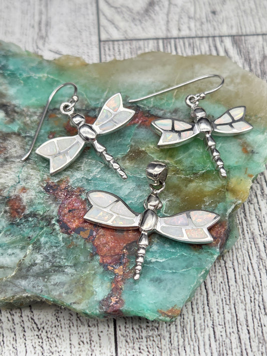 Sterling Silver and Opal Dragonfly Set