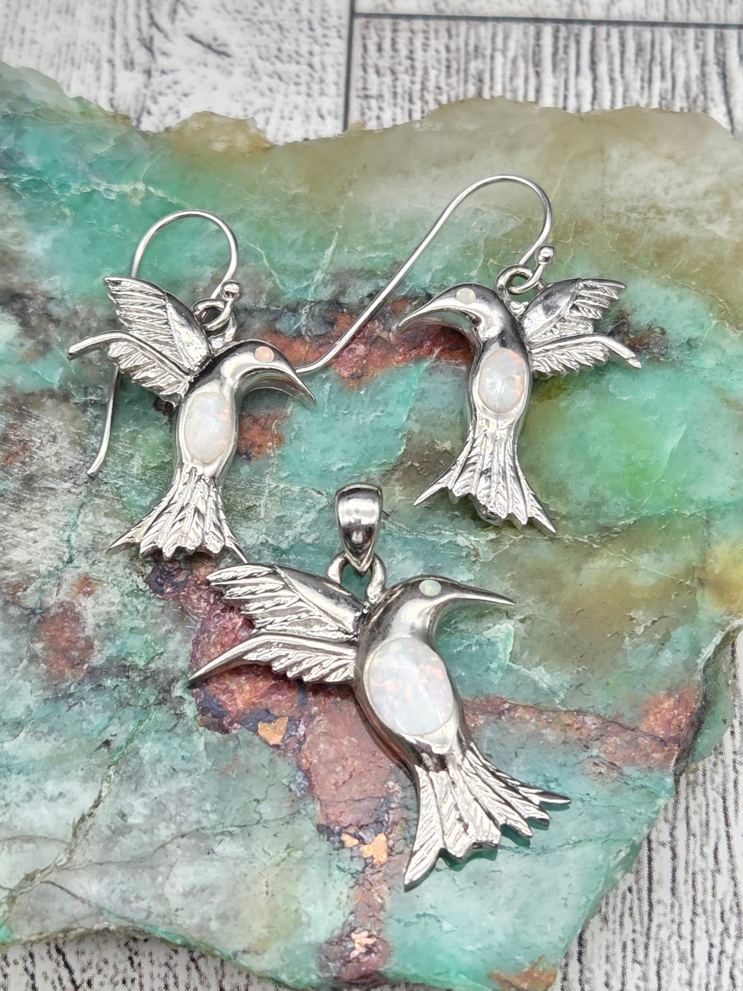 Sterling Silver and Opal Hummingbird Jewelry Set - Image 2