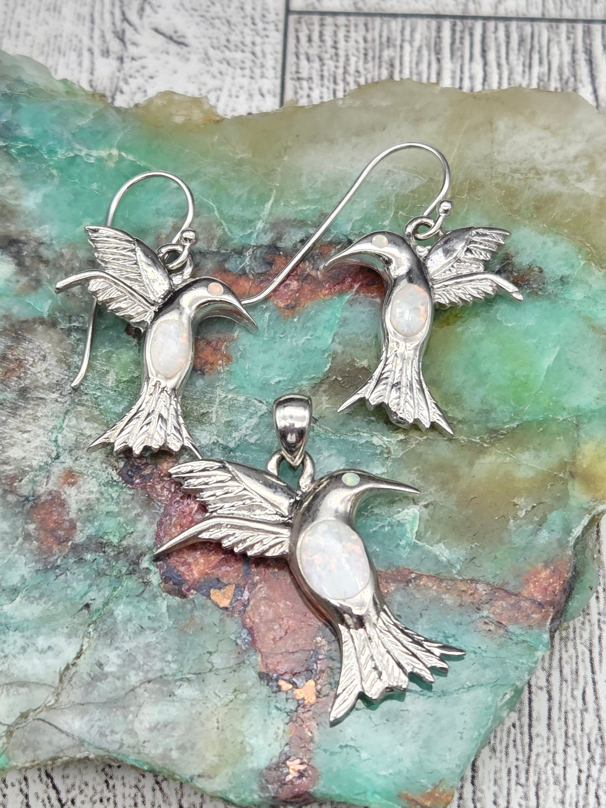 Sterling Silver and Opal Hummingbird Jewelry Set - Image 2