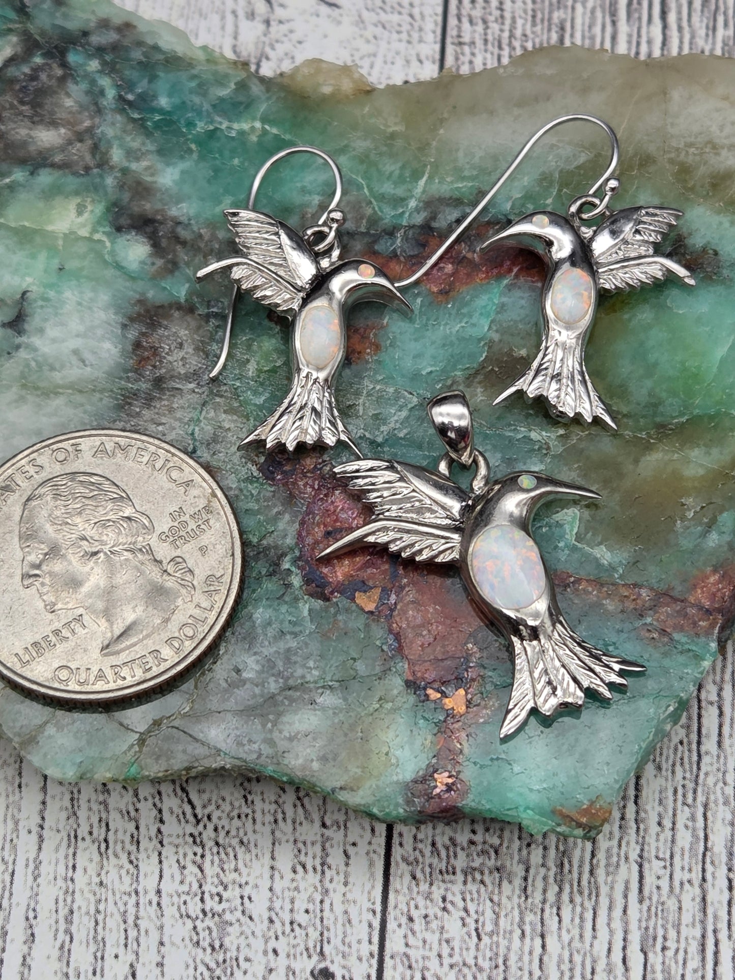 Sterling Silver and Opal Hummingbird Jewelry Set - Image 3