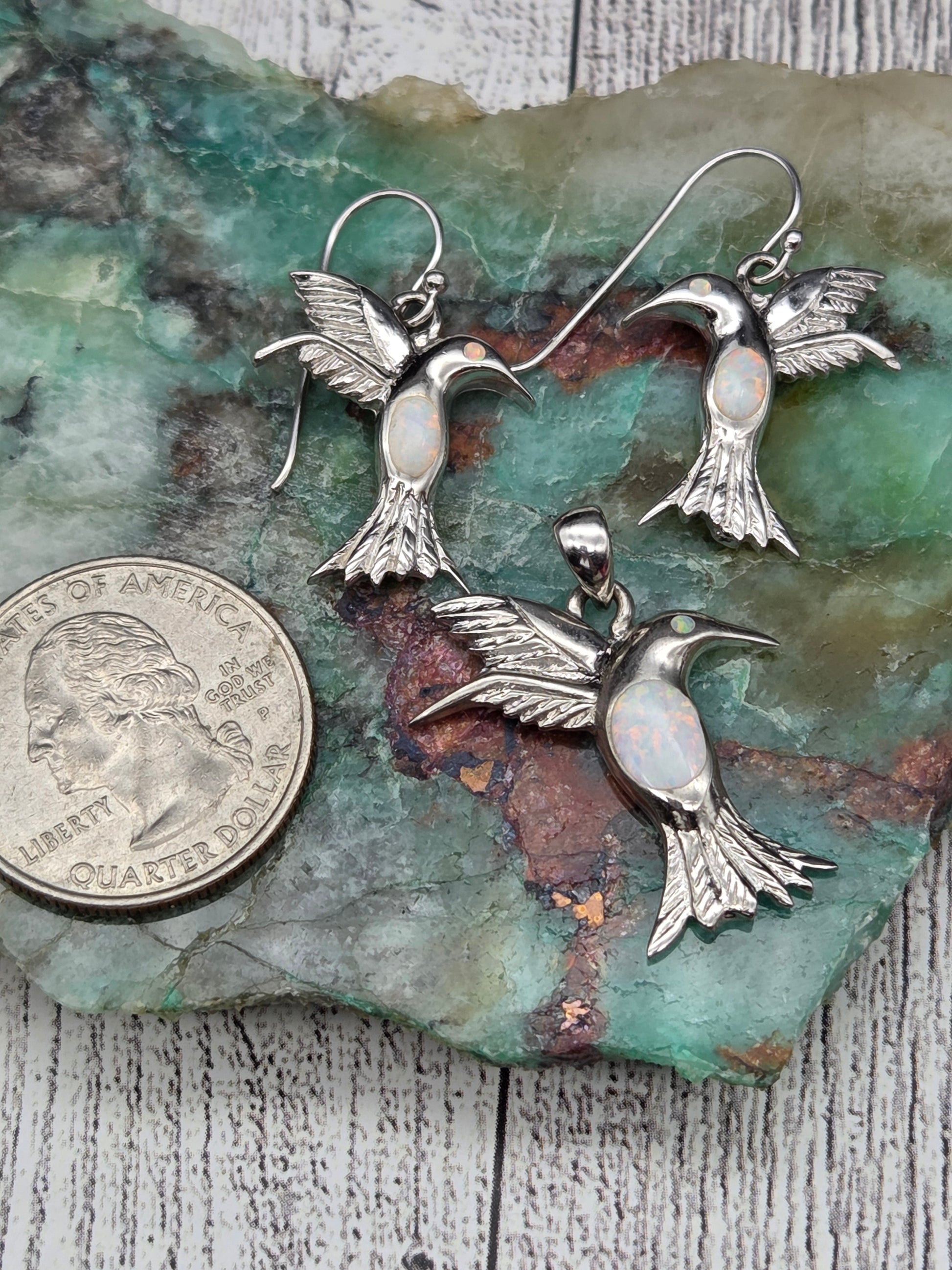 Sterling Silver and Opal Hummingbird Jewelry Set - Image 3