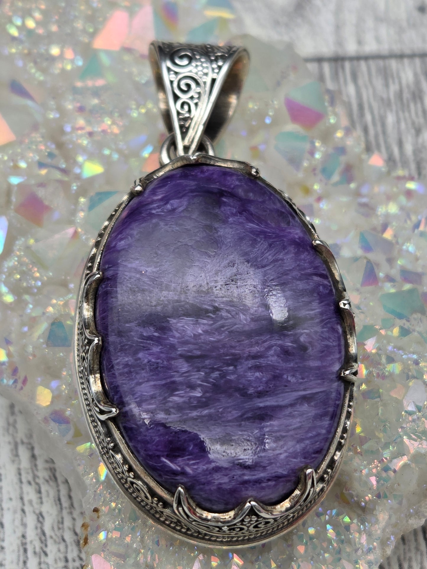 Large charoite and sterling silver pendant - Image 2