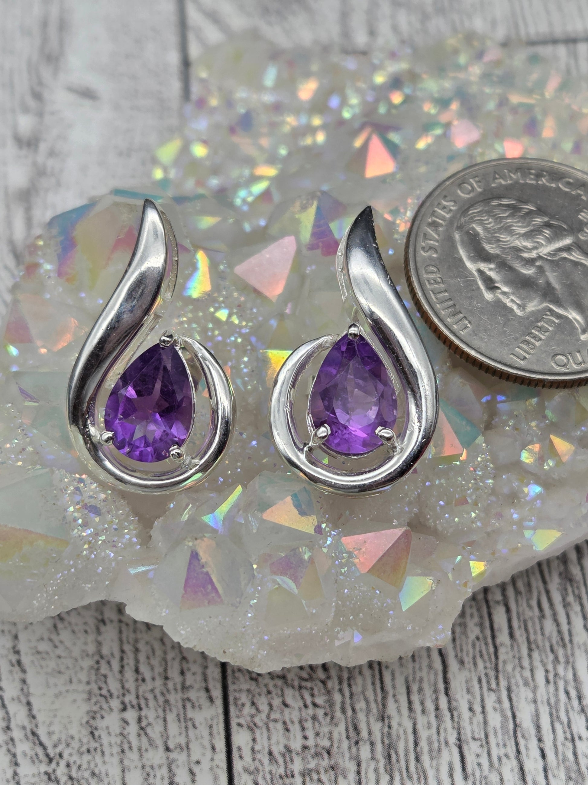 Sterling Silver Amethyst Post Earrings - Image 3