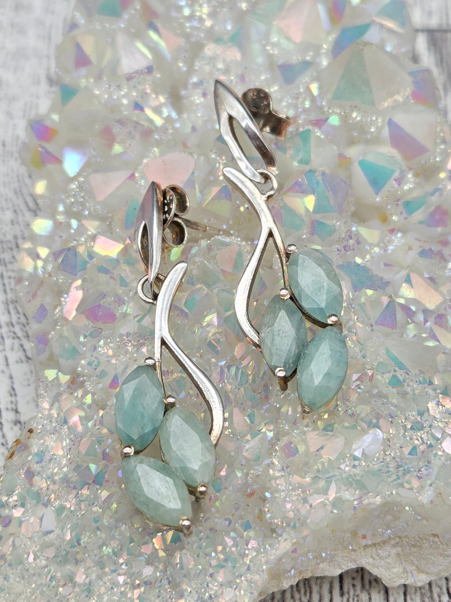 Three stone Stirling silver stud earrings - Image 2