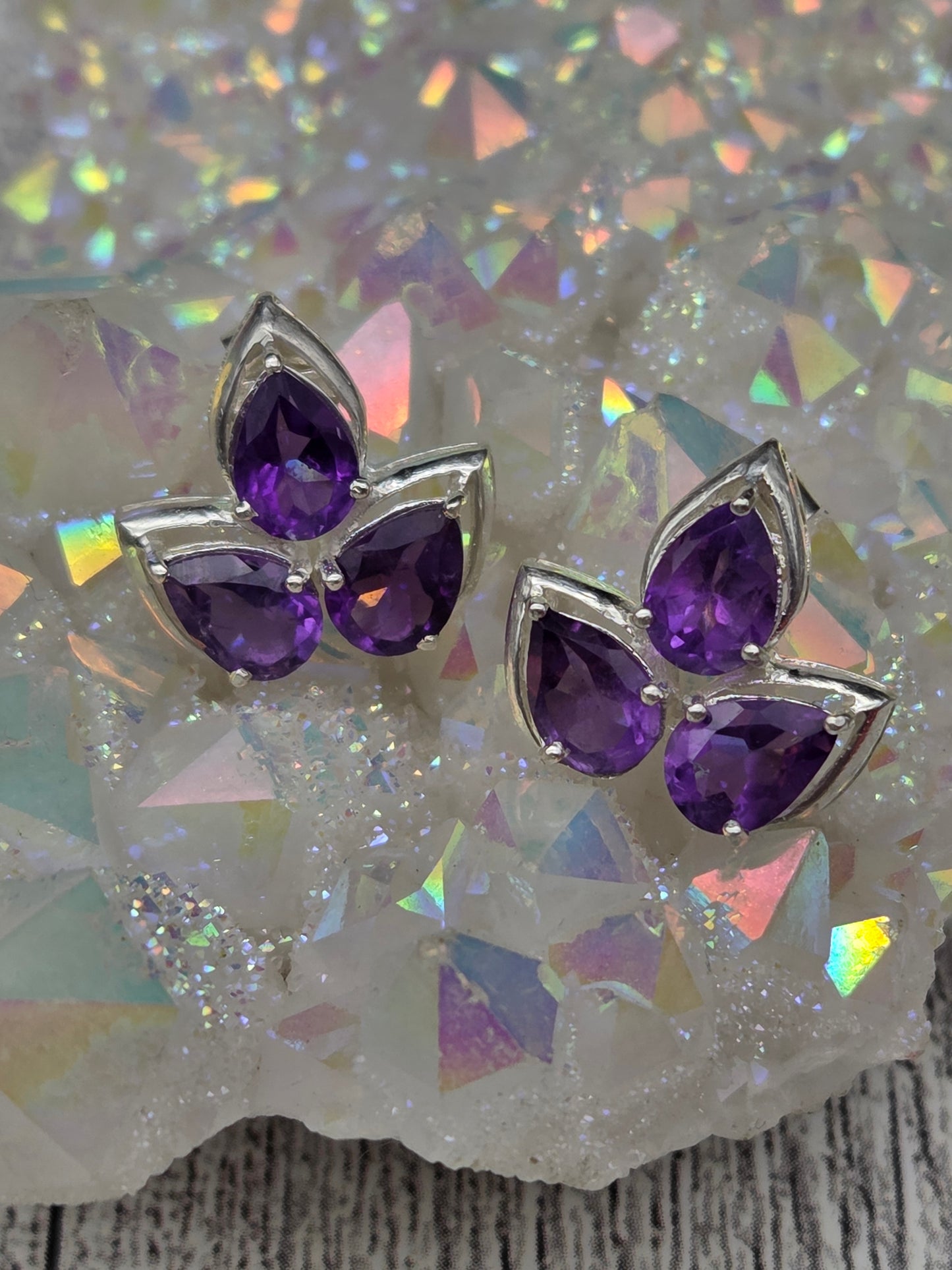 Elegant three stone stirling studs 