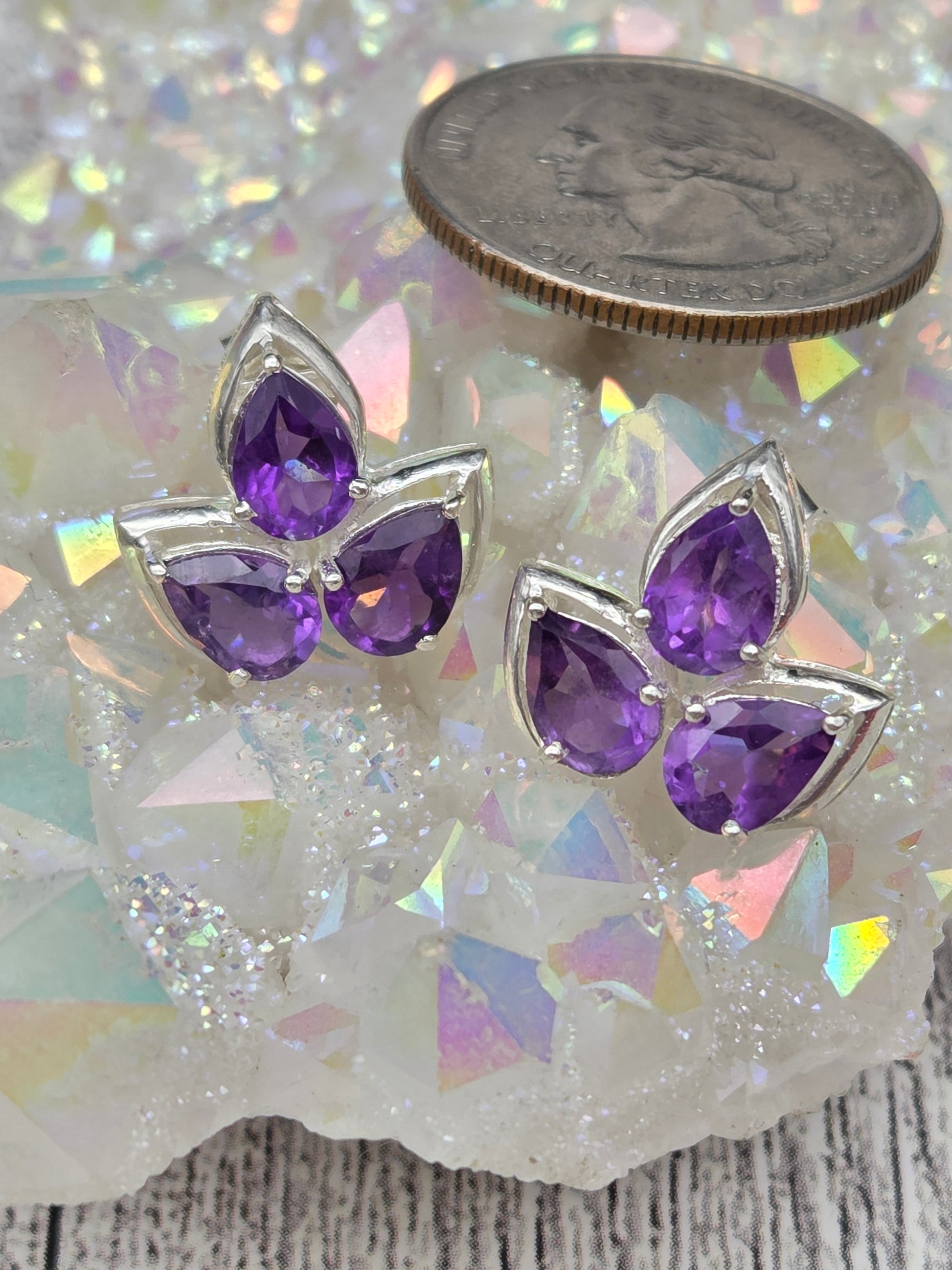 Elegant three stone stirling studs  - Image 3