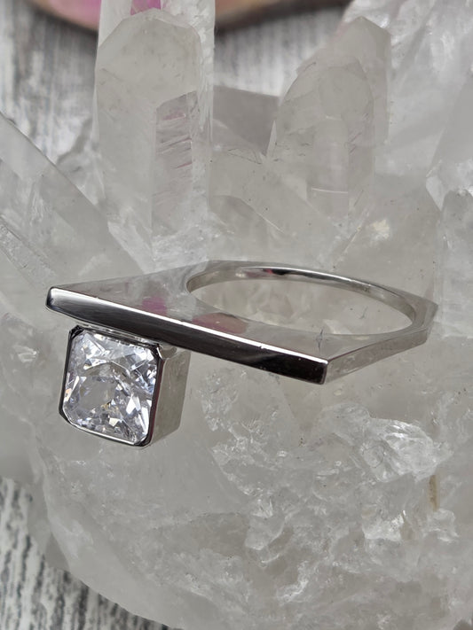 Modern Solitaire Silver Ring