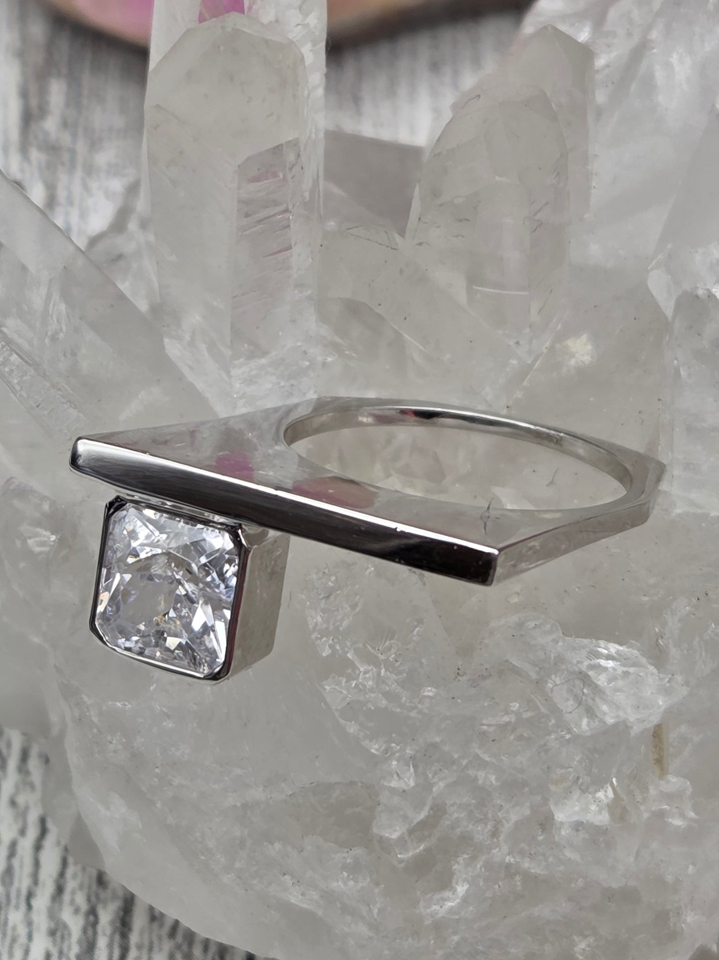 Modern Solitaire Silver Ring