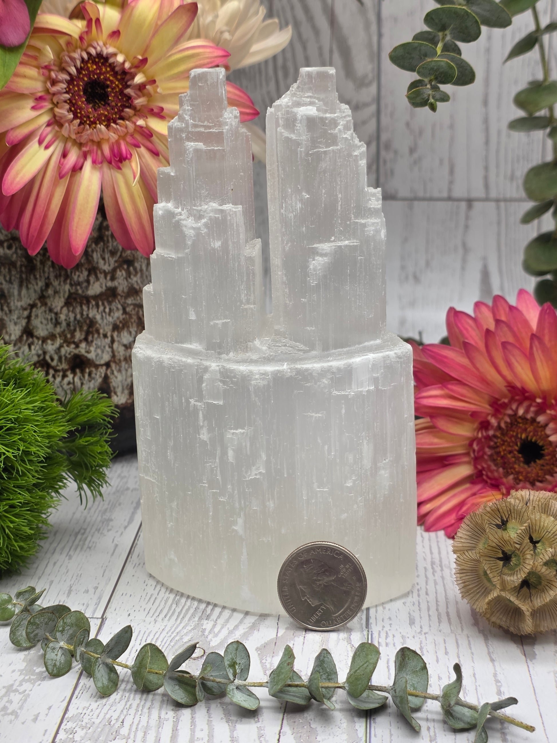 Selenite Double Mountain Bracelet Stand