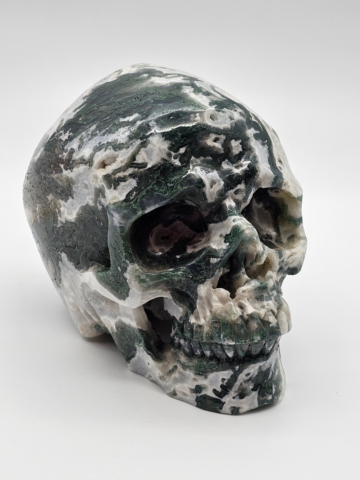 Moss Agate Large Crystal Skull - Deep Ancestral Healing