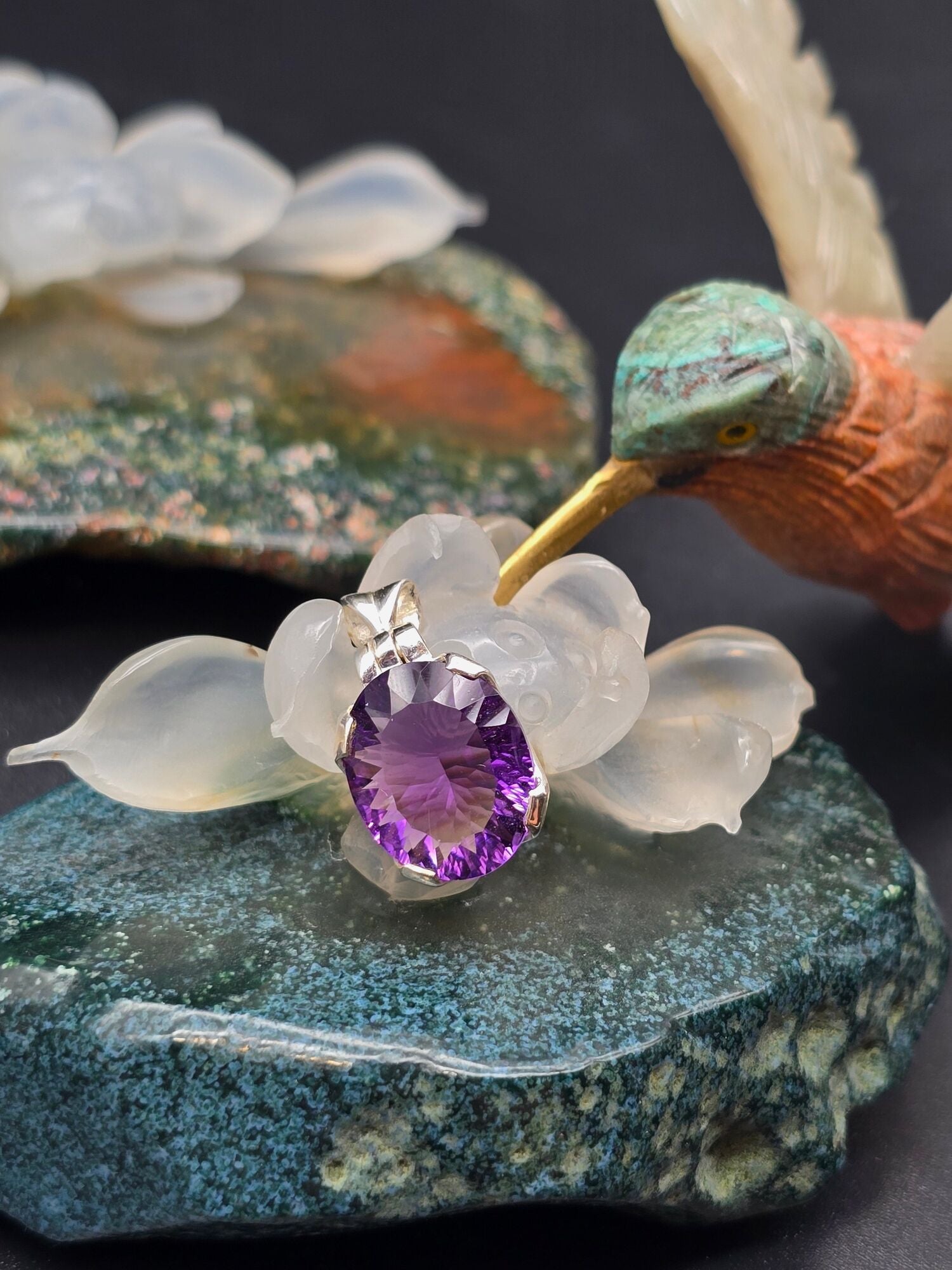 Concave Faceted Amethyst Pendant