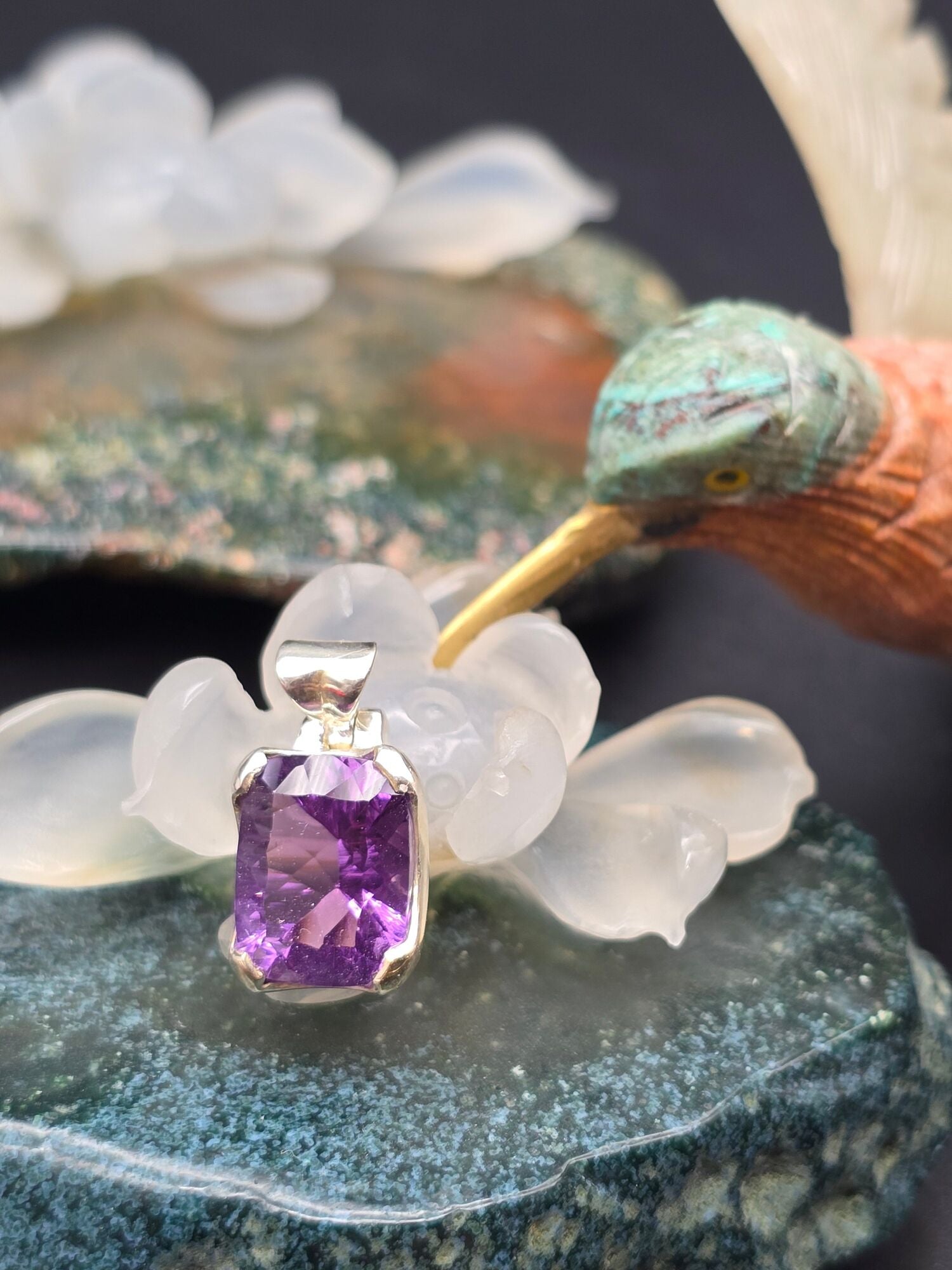Concave Faceted Amethyst Pendant - alternate view