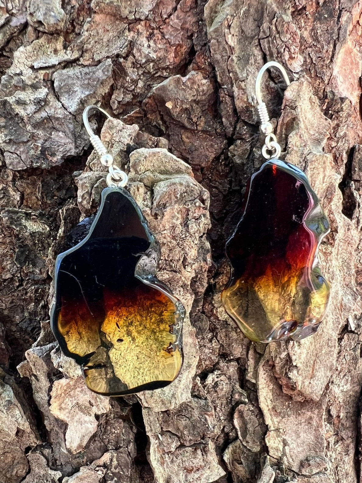 Raw Amber Slice Earrings - detail shot