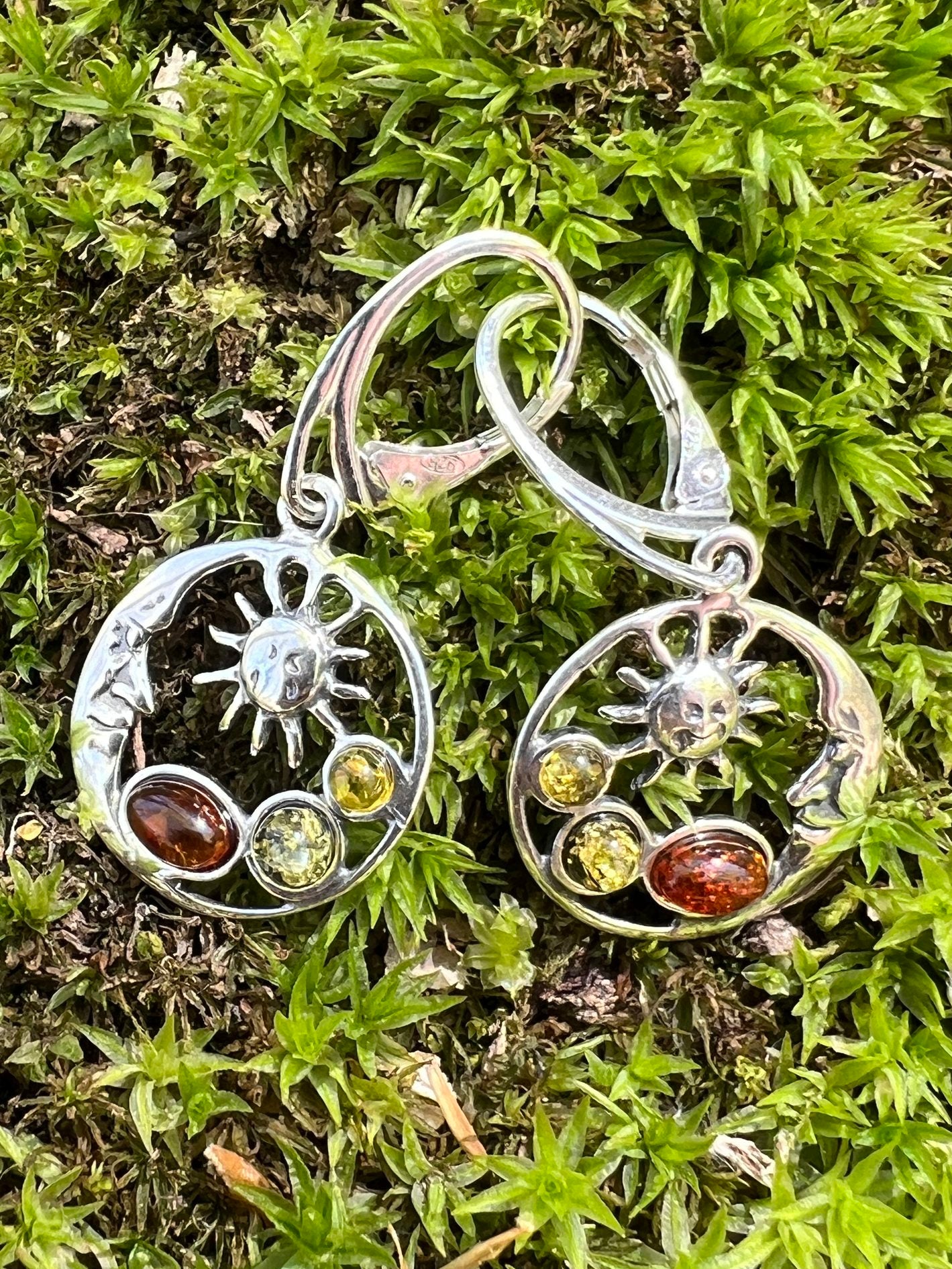 Amber Moon and Sun Earrings