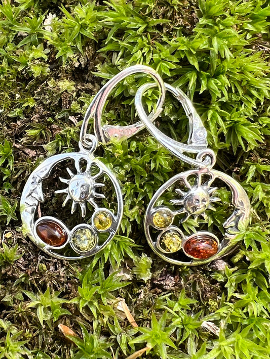 Amber Moon and Sun Earrings