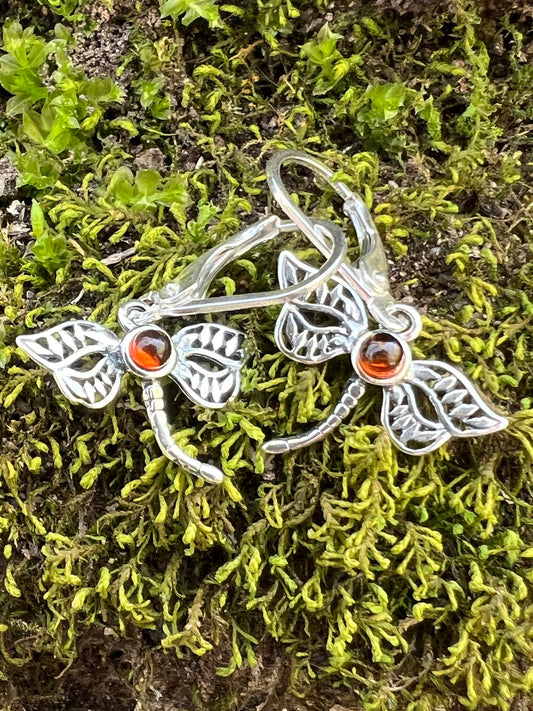 Amber Dragonfly Earrings
