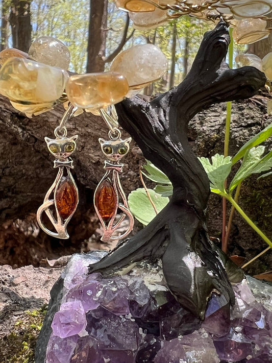 Siamese Cat Amber Earrings