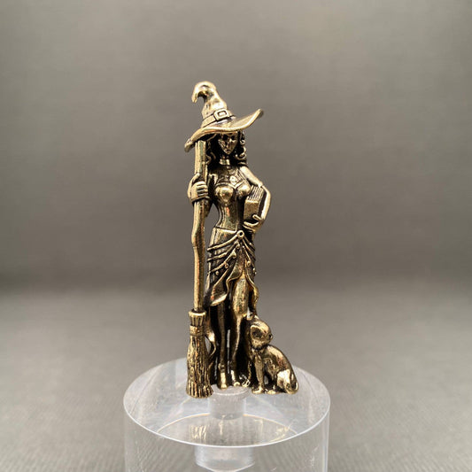 Brass Witch with Cat