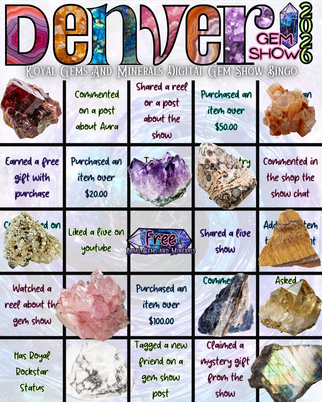 Denver Gem Show Bingo! Free Printable Bingo Card