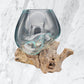 Handmade Glass Vase on Teak Wood Base - size reference