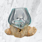 Handmade Glass Vase on Teak Wood Base - detail shot