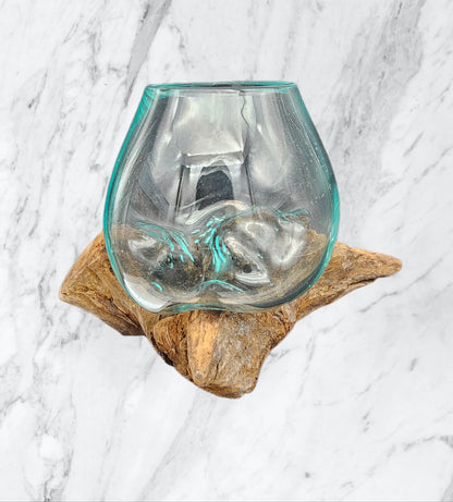 Handmade Glass Vase on Teak Wood Base - alternate view