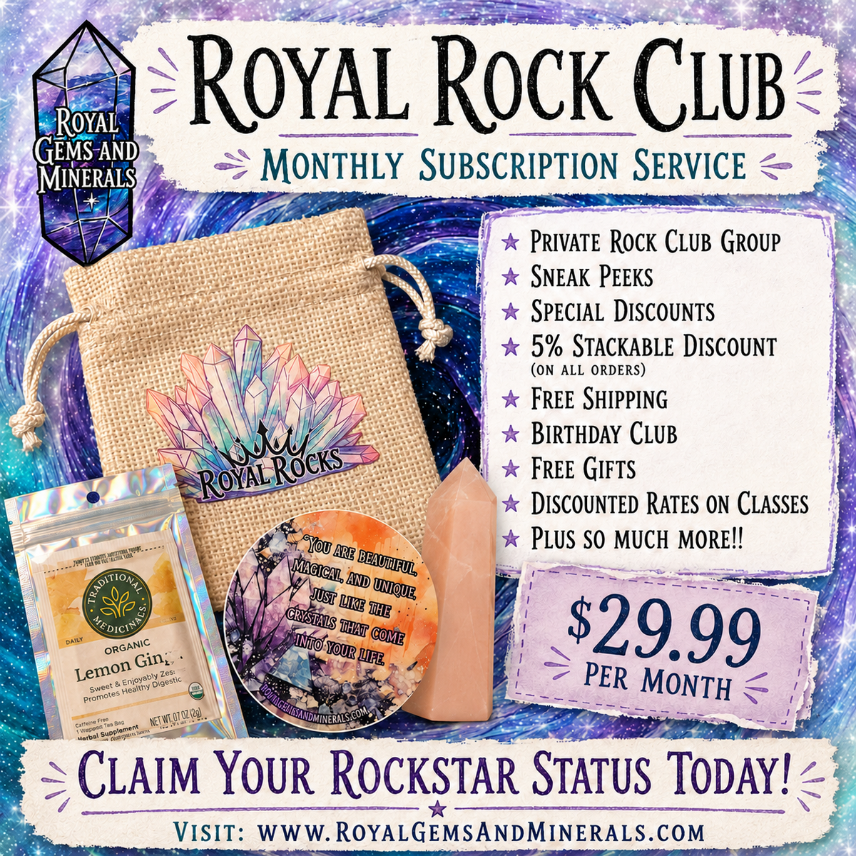 Royal Rock Club - VIP Digital Membership or Self Care Crystal Box